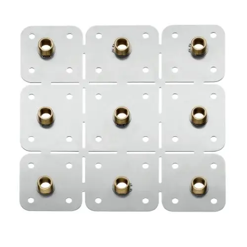 Montagehilfe mit neun Metallschalen und integrierten Verbindungsstellen, geeignet für die Installation von AXOR Duschsystemen.
